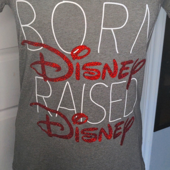 Born Disney Raised Disney Grey T Shirt with Red Sparkly Text - Picture 6 of 8